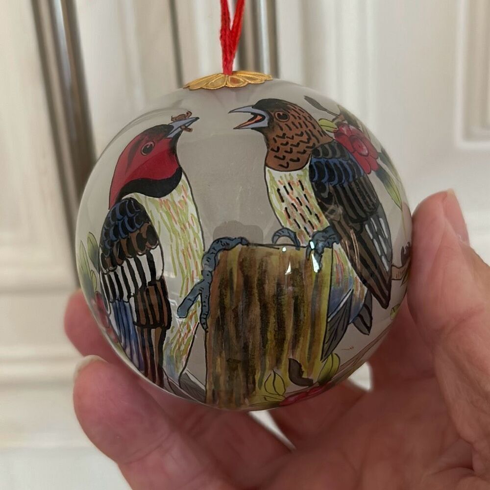 Woodpeckers Hand Painted Christmas Ornament